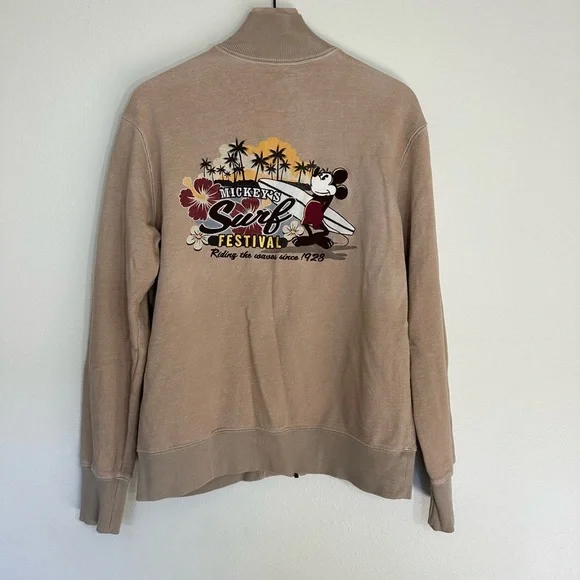 DISNEY Parks “Mickey Surf Festival” Thick Khaki Zip Up - Picture 3 of 4